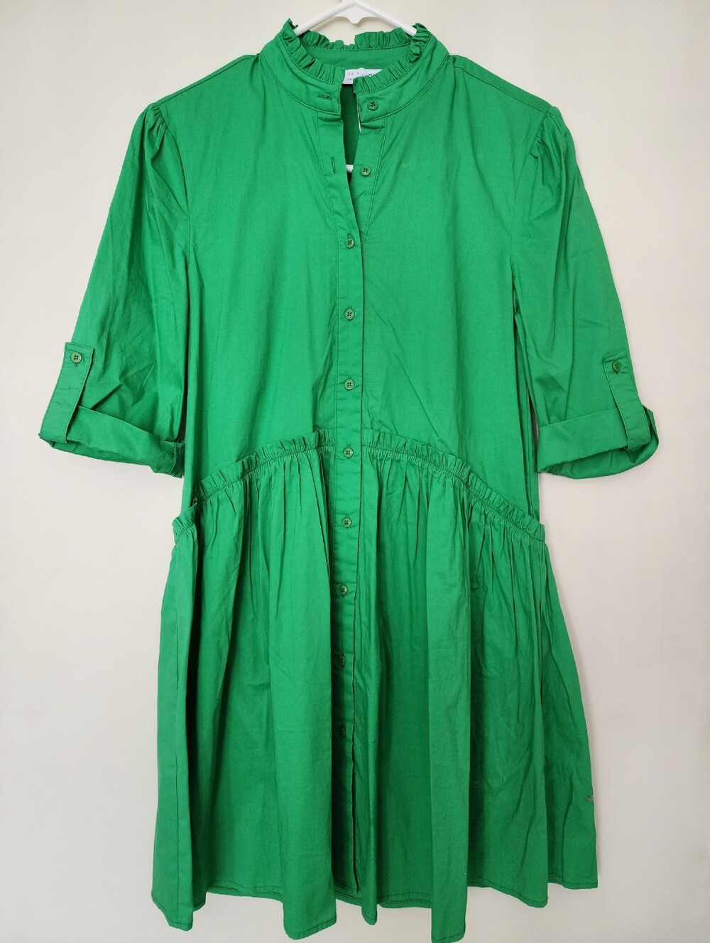 Taylor Tillman Cammie Ruffle Shirt Dress Garden Green Cotton Size XS NEW - Picture 3 of 9